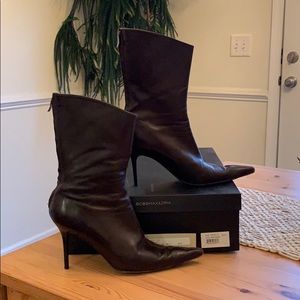 Mahogany leather mid calf boot by BCBG